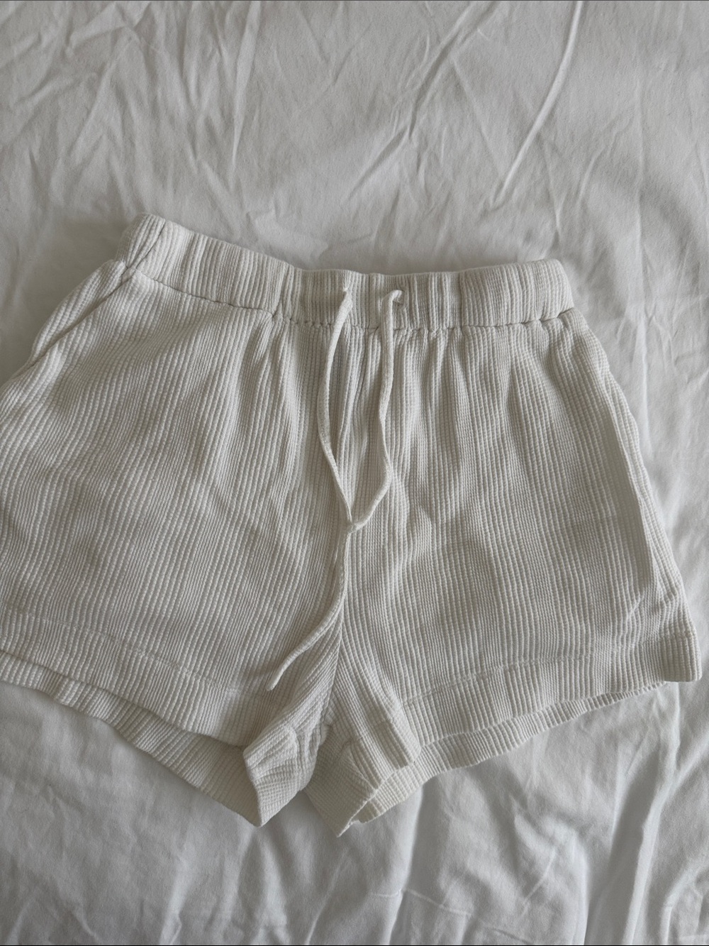 Princess Polly Cream Ribbed Drawstring Lounge Shorts